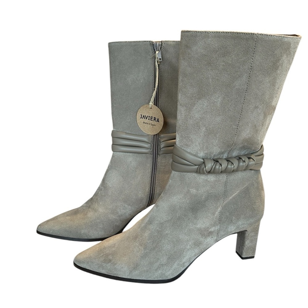 Javiera New NWT Leather Suede Heeled Calf Height Boots Eu. 40/9 Runs small Taupe